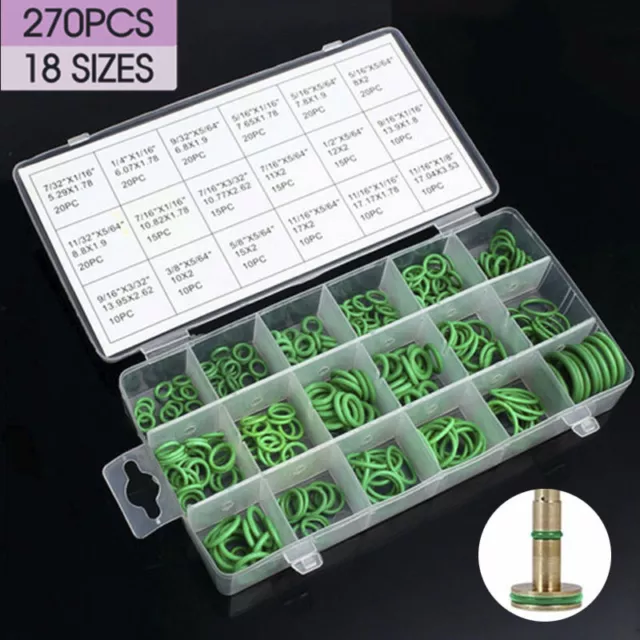 270 Pcs Air Conditioning O Ring Assortment Kit Green Air Con 18 Sizes Oring Gas