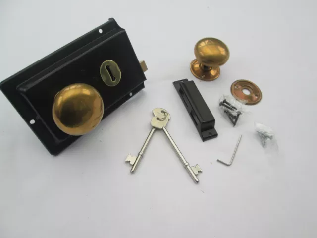 Old Vintage Period Victorian Style Solid Brass Black Rim Lock Door Knob Handles