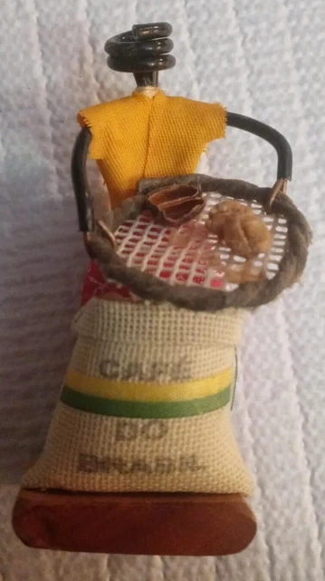 VTG Handcrafted Brazil Folk Art Wire & Cloth Figurine / Doll Coffee Bean Cafe