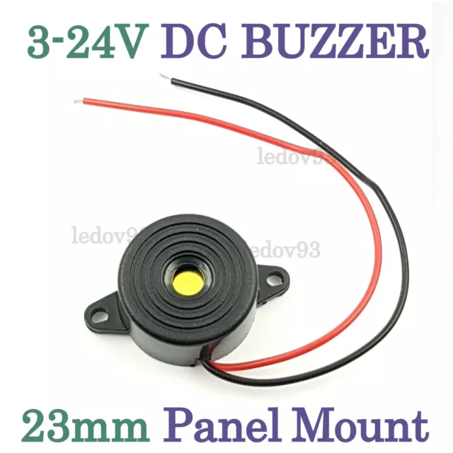 23mm 3-24V Piezo Buzzer Alarm Sounder DC Panel Mounting 3.3KHz 100mm Leads