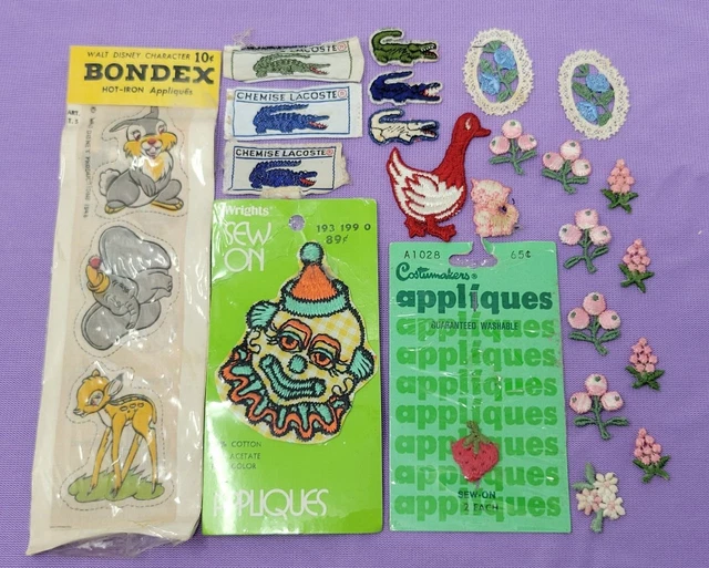 Vintage Applique & Clothing Label Lot Disney Flowers Lacoste Duck Kitten