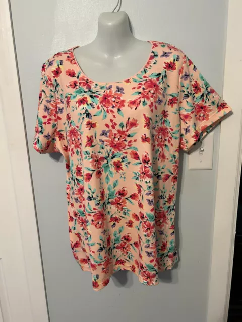 NWT Karen Scott Soft Pink Floral Multi Top/Tee with Short Sleeve    Plus Size 2X