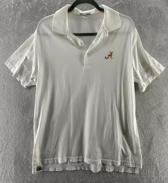 Peter Millar Mens Short Sleeve White University of Alabama Collared Polo Medium