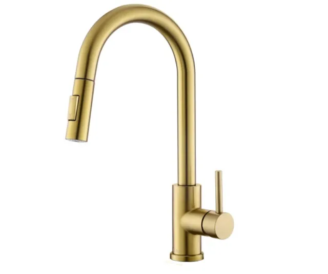 Tohlar Gold Kitchen Tap With Pull Down Sprayer 360 Degree Swivel Spout Quick -CP