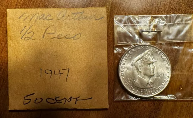 1947 Philippines 50 Centavos - Douglas MacArthur - Still in Original Cellophane!