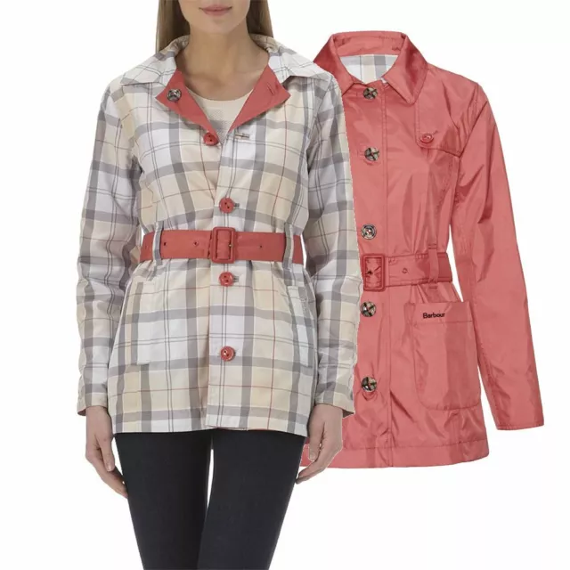 Womens Barbour Oak Reversible Trench Tartan Rain Coat Jacket Size US 6 / EU 36