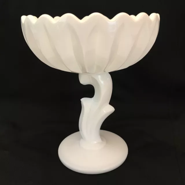 Vintage Indiana Glass Lotus Blossom Line Milk Glass Pedestal Compote Bowl 7.25"