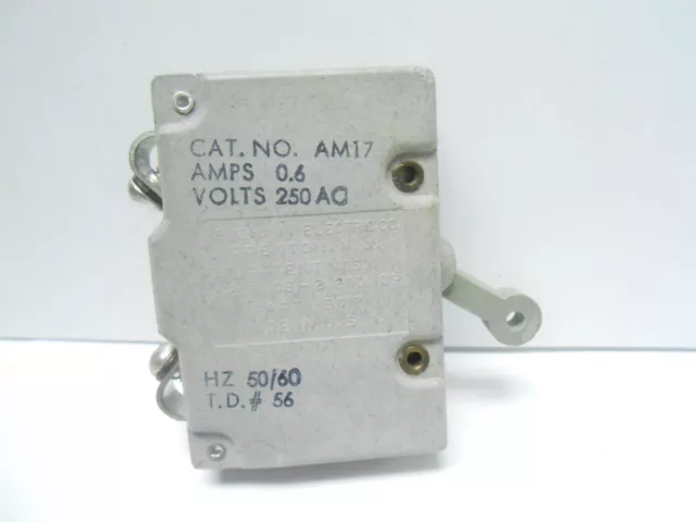 Am17-0-6-250Vac60C56 Heinemann Circuit Breaker .6 A/ 250 Vac/ 50-60 Hz Nos