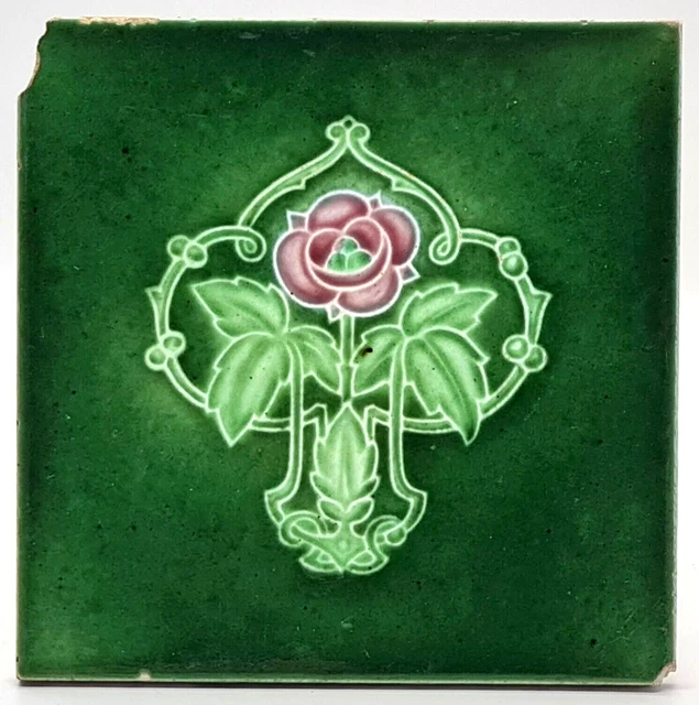 Antique Fireplace Tile Green Art Nouveau Majolica Tile T A Simpson C1915