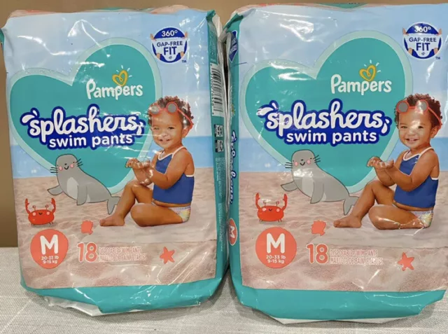 2 Pack Pampers Splashers Swim Diapers Disposable Pants Medium 20-33 lb 18Ct Ea