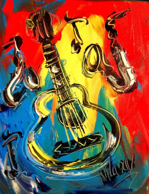 Oil Painting  NICE  GUITAR  abstract SIGNED  Original on canvas IMPRESSIONIST