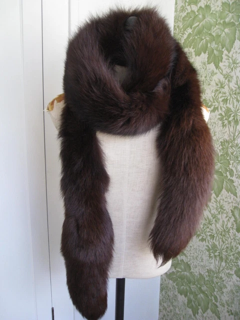 Real Mahogany Brown Fox Fur Boa with tails scarf wrap shawl stole 95" long!