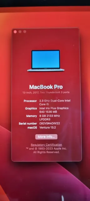 Apple MacBook Pro 13.3" 2017 - 2.3GHz Dual-Core Intel Core i5 - 121GB SSD 2