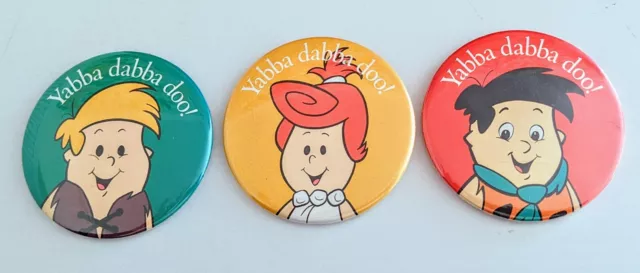 Vintage Flintstones Fred Barney Wilma Pizza Hut Pinback Button 1987 RARE Pin Lot