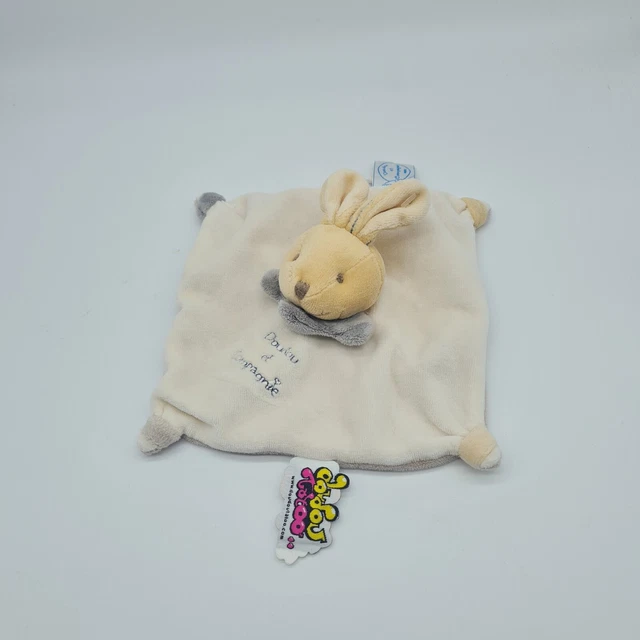 18 - Doudou Et Compagnie Lapin Plat Beige Blanc Col Marron Gris Tatoo Neuf