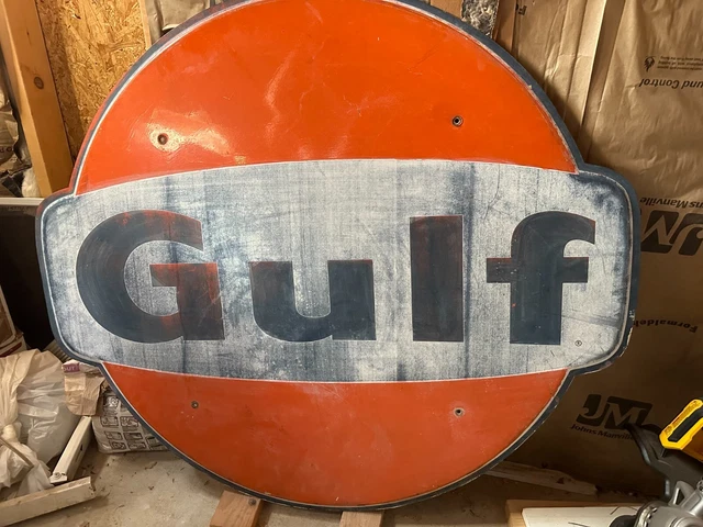 VINTAGE GULF MOTOR Oil Gas Station 1-sided Metal Advertising SIGN ...