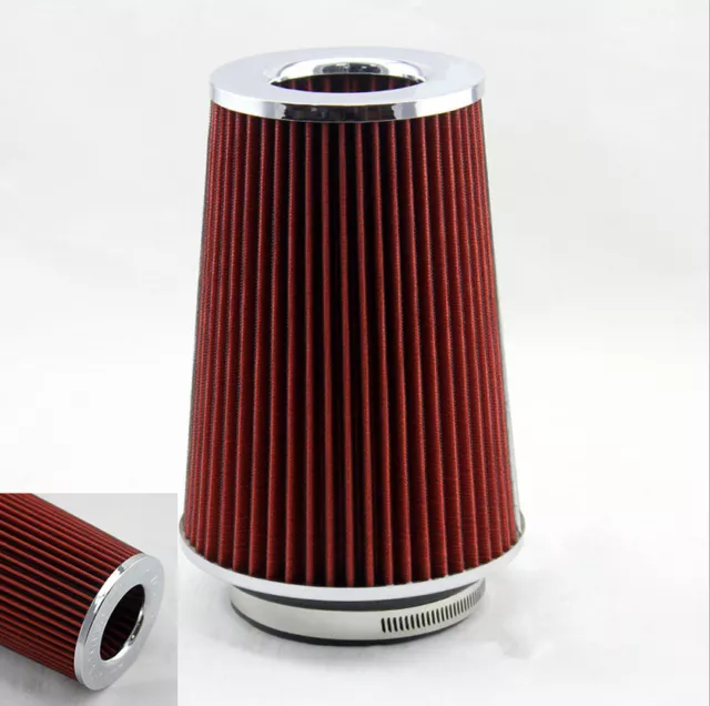 Universal 3'' Inlet Car Truck Long Ram Cold Air Intake Filter Cone KN Types Red