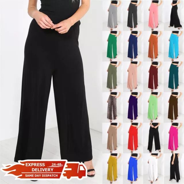 New Ladies Womens Stretchy Baggy Wide Leg Trousers Pants Flared Palazzo Leggings