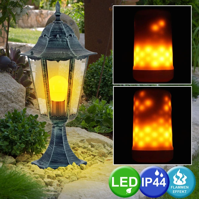 LAMPADAIRE EXTÉRIEUR BORNE Lumineuse LED Flacker-Effekt Glas Aluminium ...