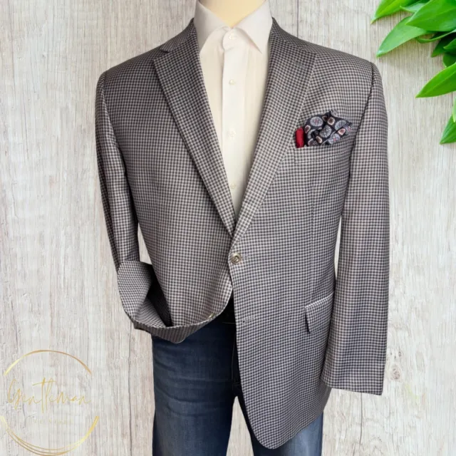 JACK VICTOR Mens Blazer Sport Coat Two Button Jacket 48R Brown Wool Plaid Suits