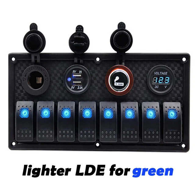 8 Switch Power Socket Dual USB Voltmeter Cigarette Lighter For Car Boat 12V/24V