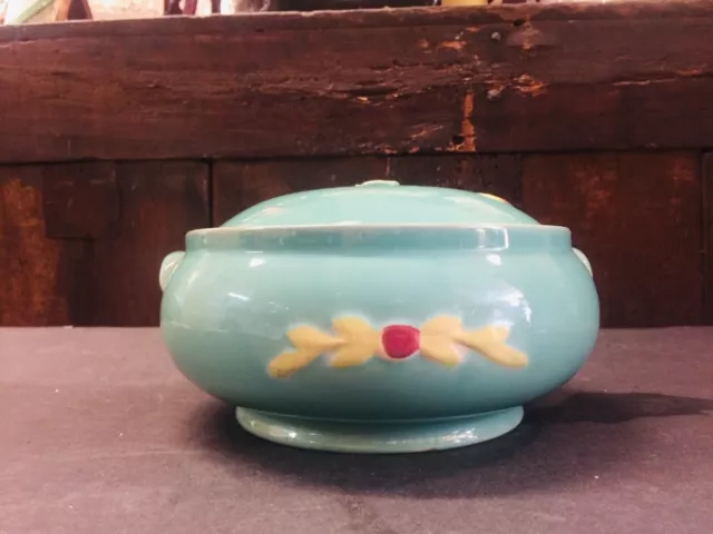 Rare Vintage Antique Teal Coors Pottery Rosebud Vegetable Casserole Serving Dish