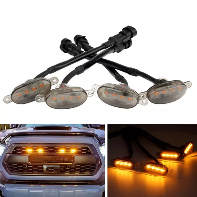 4pc Amber LED Front Grille Running Warning Lights For Raptor Style Car Pickup DS