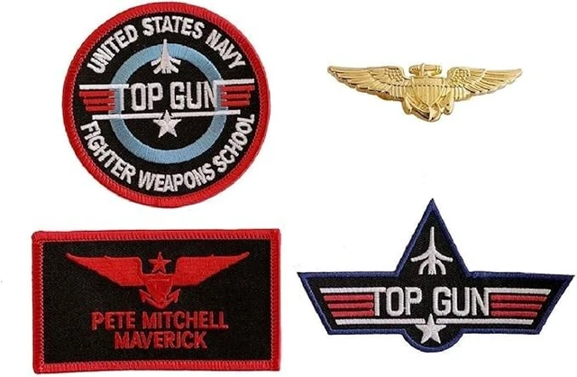 Toppe Ricamo Aereo Militare Set Di Toppe Captain Pete Maverick Mitchell TOP GUN - Per Giubbotti, Stile Navy VX-31, Nuovo Carte Gioco Collezionabili Set Base
