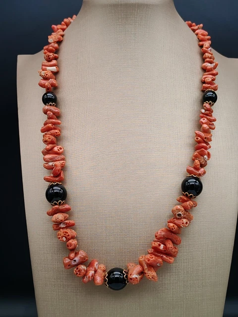 Collier Femme Corail Naturel De Sardaigne Rouge - Perles Sphères Argent 925 - 51,5 Cm - Neuf Avec étiquettes