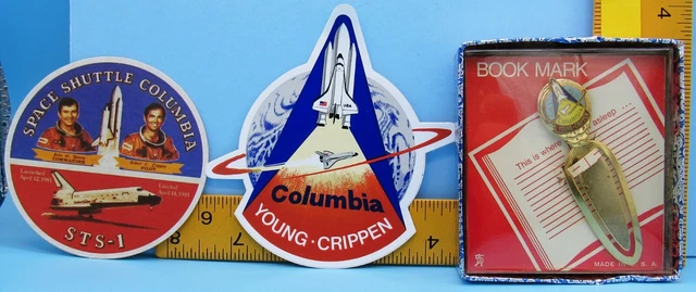 NASA LOT of 3 vtg STS-1 Space Shuttle COLUMBIA Crippen Young BOOKMARK Stickers