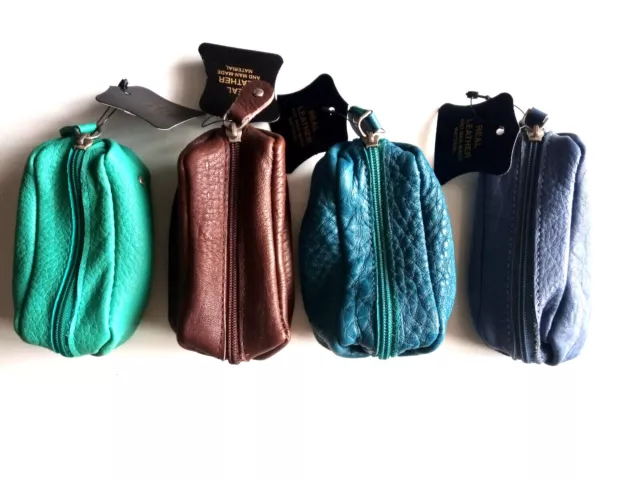 Leather Coin Purse With 2 Keyrings Zipped SectionSmall Compact Wallet 4 Colours