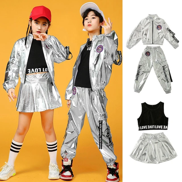 Girls Street Dance Wear Sequins Costume Boys Jazz Hip Hop Performance Show