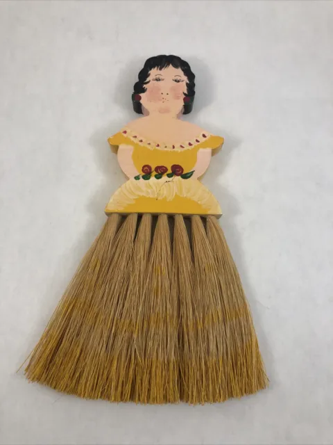 Mademoiselle Hand Painted Hand Broom Desk Brush Woman in Yellow Vintage