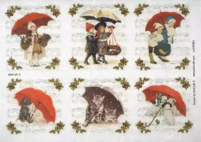 A/4 Rice Paper for Decoupage Scrapbook Craft Sheet - Winter Umbrella