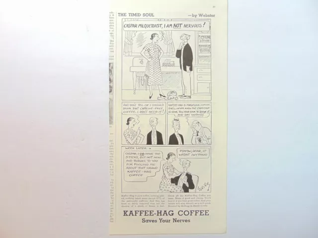 1937 KAFFEE-HAG COFFEE Saves Your Nerves Cartoon vintage art print ad