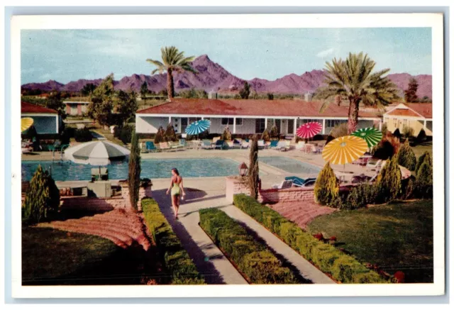 Phoenix Arizona AZ Postcard Manor Hotel Bungalow Apartments Camelback Road c1960