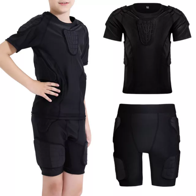 Kids Compression Goalie Padded Short Pants Shirts Jersey for Football Cycling