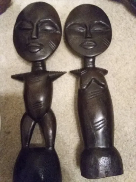 Vintage African Art One Pair Hand Carved Wood Fertility Doll Figures
