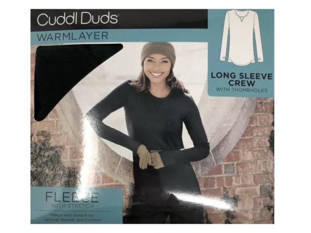 Cuddl Duds Womens Long Sleeve Crew Neck Fleece Warmlayer Top w/Thumbholes