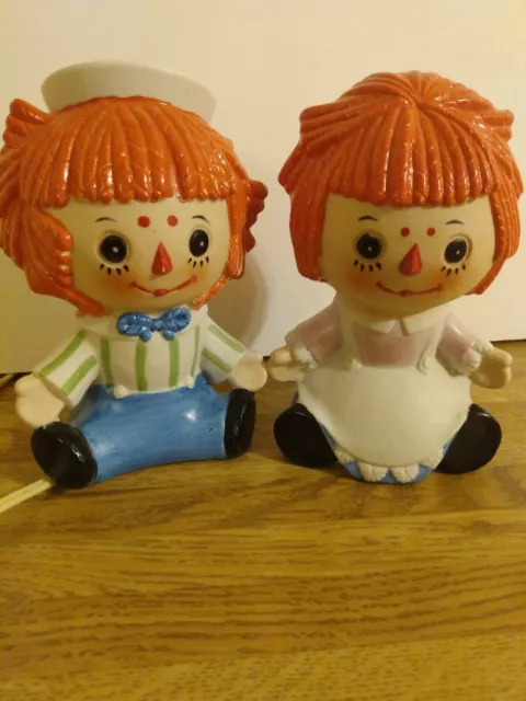Lefton Raggedy Ann Andy Night Lights Lamps Ceramic Nursery Decor Vintage Collect
