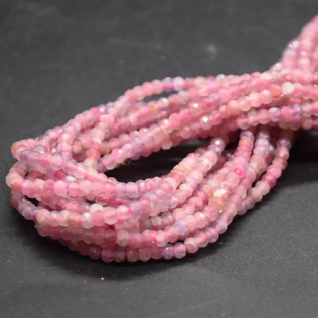 Lepidolite in Pink Tourmaline Gemstone FACETED Rondelle Spacer Beads - 3mm x 2m