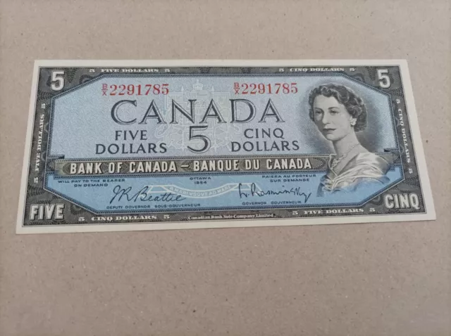 Billete de Canadá de 5 Dólares, año 1954, sc/plancha