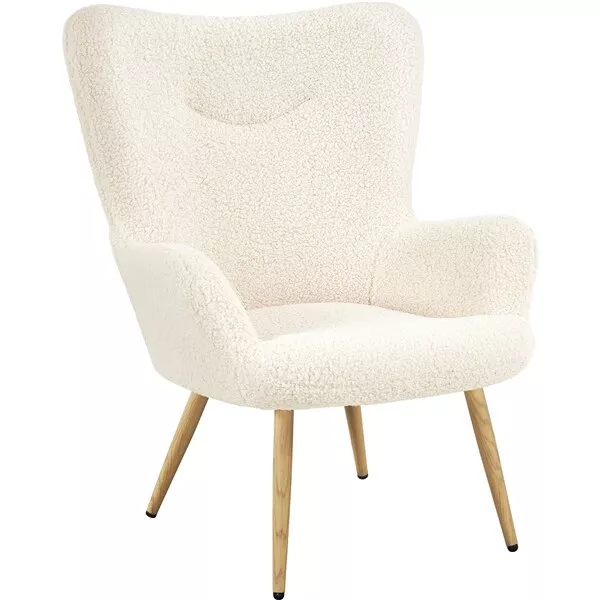 Fauteuil de Salon en Tissu Bouclette avec Pieds en Métal Dorés à Haut Dossier