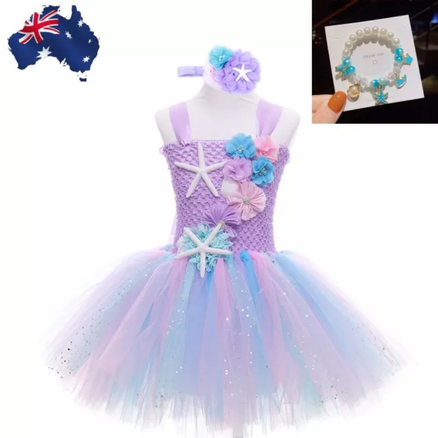 Princess Dress The Little Mermaid Dress and Headband Kid Ariel Cosplay Costume