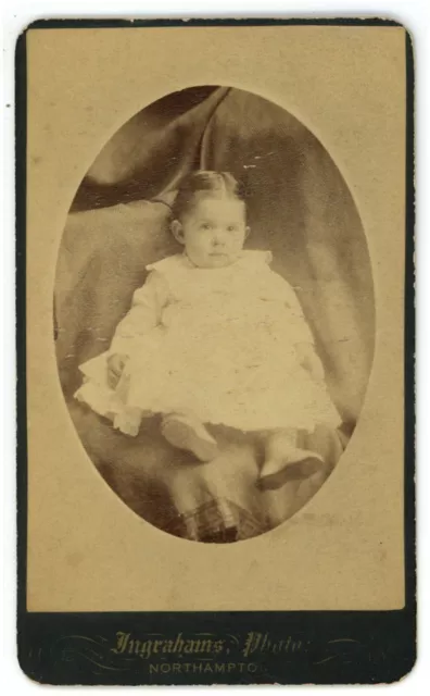 Antique CDV Circa 1870s Ingraham Bros. Adorable Baby Ornate Back Northampton, MA