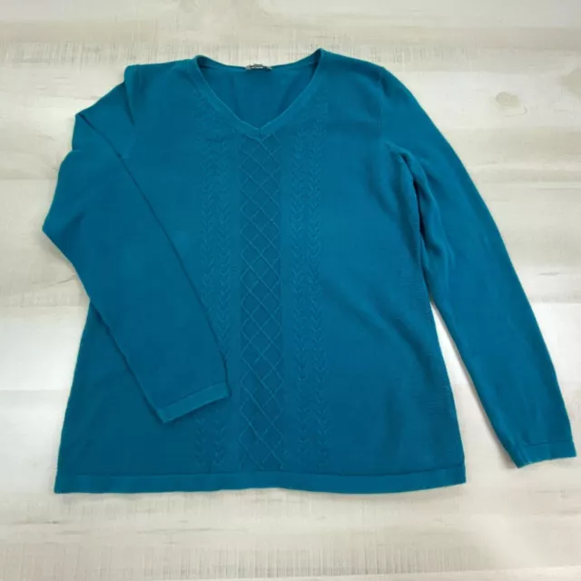 Talbots Womens Sweater Small Blue Pullover V Neck Cable Knit Cotton Ladies