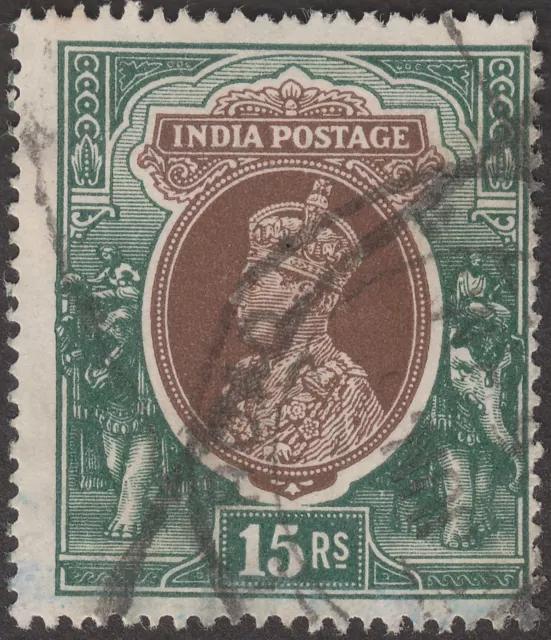 India 1937 KGVI 15r Brown and Green Used SG263 cat £110