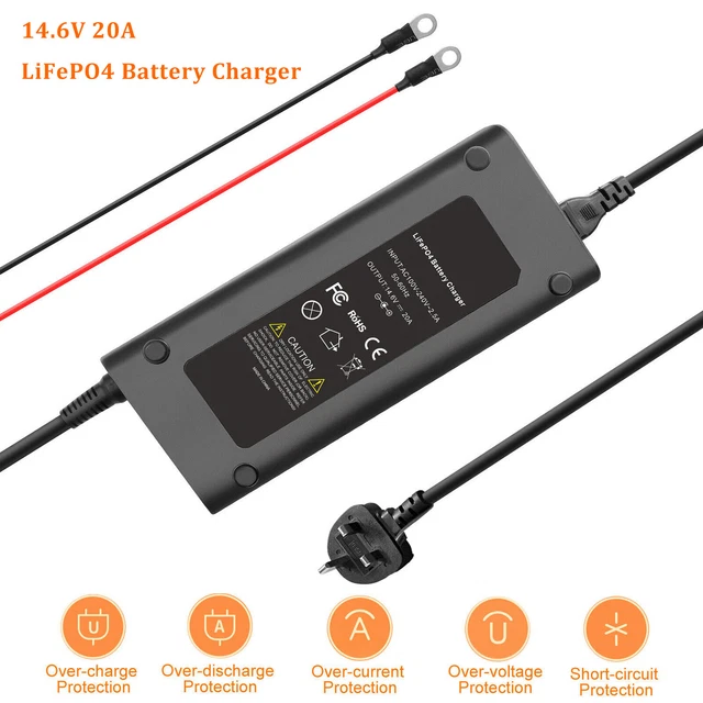 Cargador de batería Shentec 14,6 V 20A CC hierro litio fosfato LiFePO4 cargador del Reino Unido