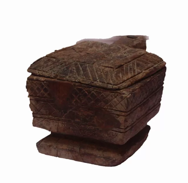 Indian Old Vintage Hand Made Unique Wooden Spice Masala Powder Box WD 230