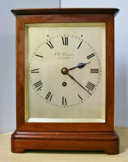 Antique J.W. Benson English 8 Day Mahogany Fusee 5 Glass Library Bracket Clock